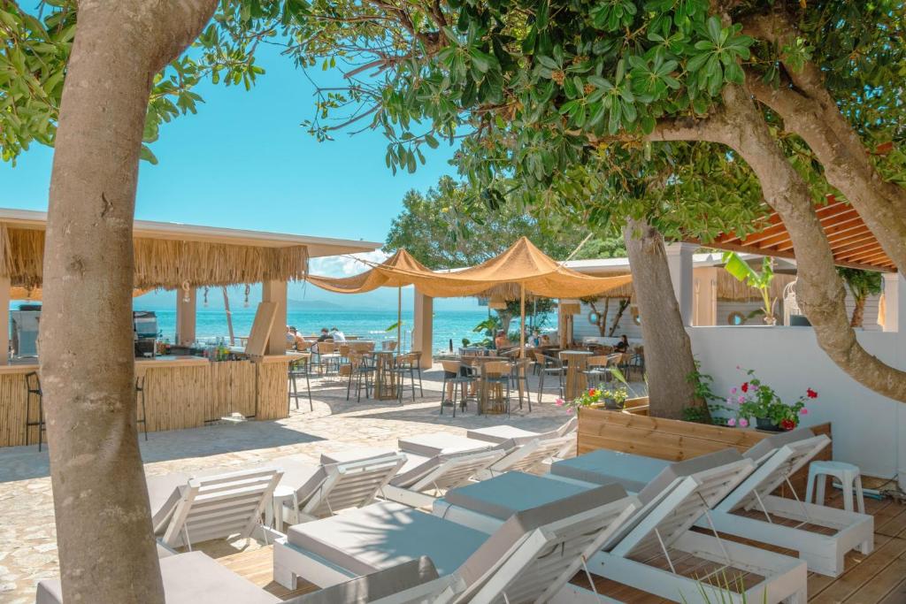 Sun loungers under the trees